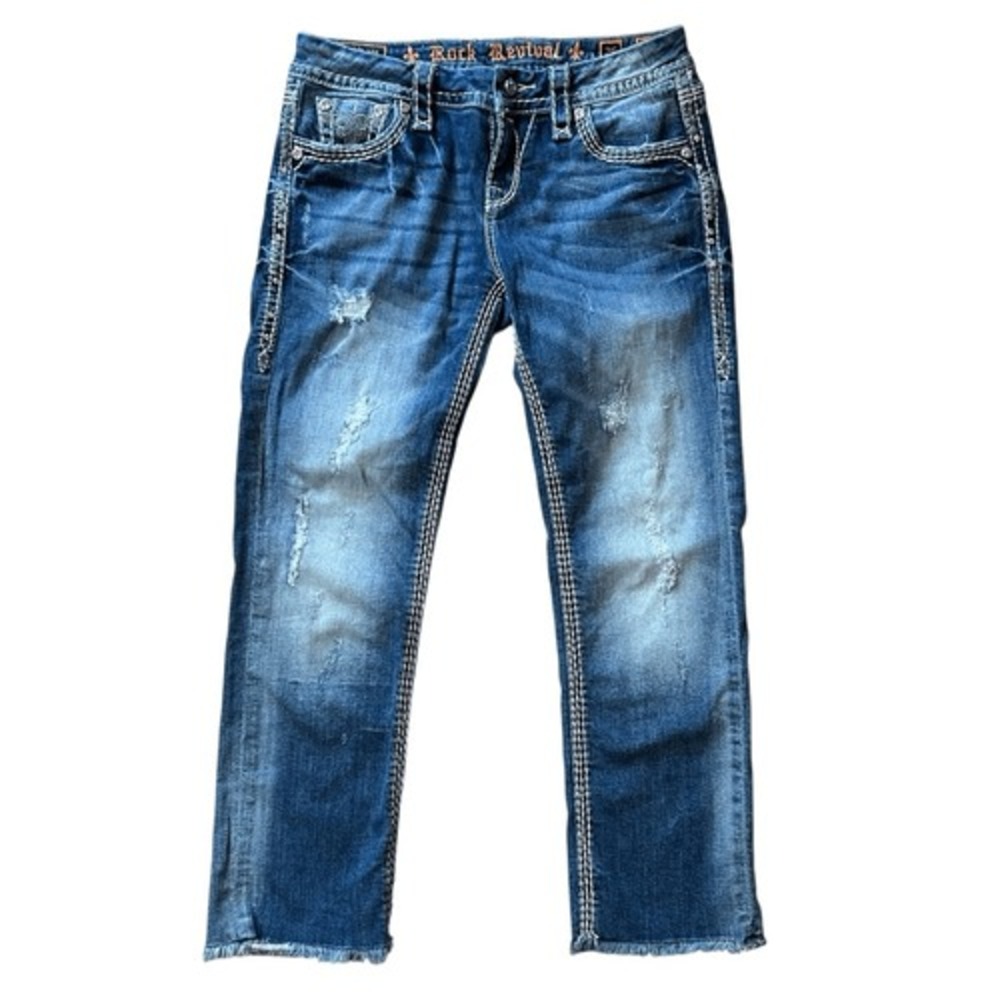 Rock Revival Sherry Easy Capri Distressed Denim Cropped Cuffed Curvy Jeans 26 - Picture 4 of 9